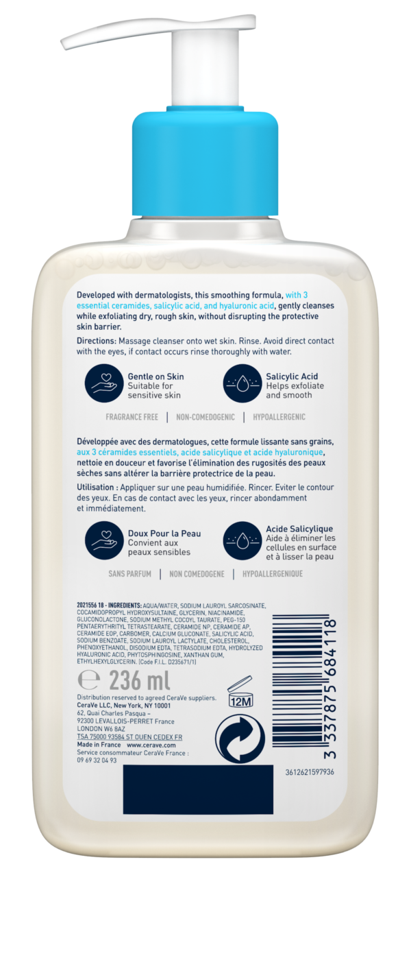3337875684118_CeraVe_SACleanser_8oz_GP1_Back cerave sa smoothing cleanser 473ML